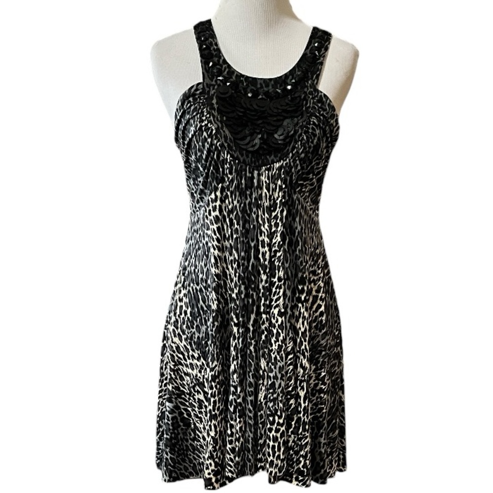 BABY PHAT Y2K VINTAGE LEOPARD PRINT BEADED NECKLINE TOP BLK TAN GRA SIZE SMALL